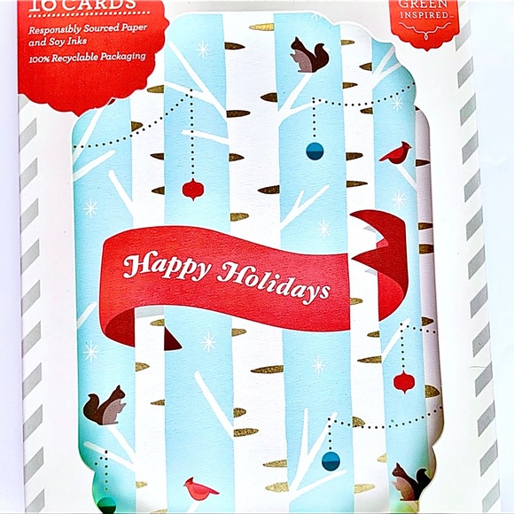 🆕 Box 16 Green Inspired Holiday Cards + 16 Envelopes Universal NIB - Picture 3 of 4